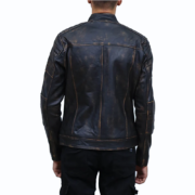 Mens Retro Real Leather Black Brown Washed Jacket - Image 2