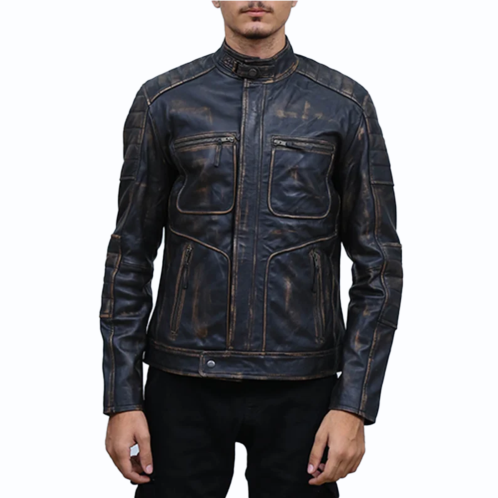 Mens Retro Real Leather Black Brown Washed Jacket Mens Retro Real Leather Black Brown Washed Jacket - Image 1