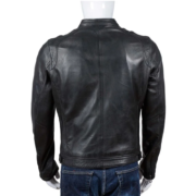 Men’s Vintage Zipper Pockets Real Black Leather Jacket - Image 2