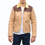 Mens Western Beige And Brown Leather Jacket