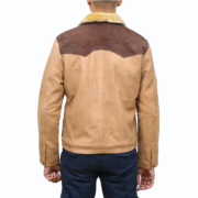 Mens Western Beige And Brown Leather Jacket - Image 2