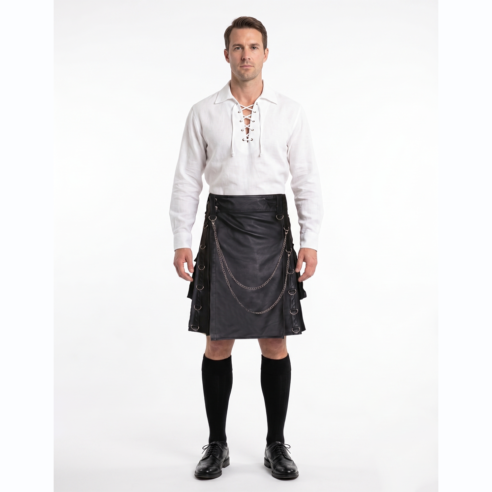 Modern Black Leather Gothic Kilt Modern Black Leather Gothic Kilt - Image 1