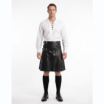 Modern Black Leather Kilt with Straps