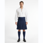 Modern Indigo Denim Kilt with Leather Straps