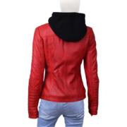 Motorcycle Style Red Leather Jacket With Hoodie For Women - Image 2