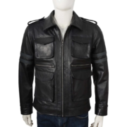 Multi Pockets Real Black Leather Jacket For Men