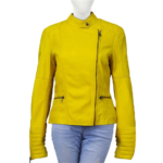 Mustard Long Sleeves Leather Jacket For Women
