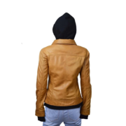 Mustard Zipper Leather Jacket With Inside Hoodie Jacket For Women - Image 2