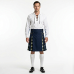 Navy Blue Cotton Dress Gordon Tartan Scottish Utility Cargo Hybrid Kilt