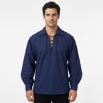 Navy Blue Scottish Mens Jacobean Ghillie Kilt Shirt