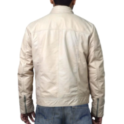 Off White Leather Jacket For Men With Side Zipper Pockets - Image 2