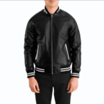 Pascal Black Leather Varsity Jacket