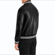 Pascal Black Leather Varsity Jacket - Image 2