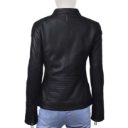 Plain Motorcycle Black Leather Jacket For Women - Image 2