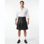 Pleated Design Modern Black Leather Kilt