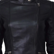 Quilted And Puffer Cuffs Black Leather Jacket For Women