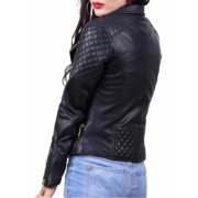 Quilted And Stylish Women Black Biker Leather Jacket - Image 2