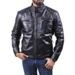 Quilted Shoulder Biker Waxed Leather Jacket