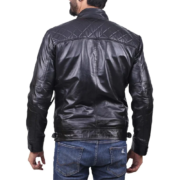 Quilted Shoulder Biker Waxed Leather Jacket - Image 2