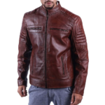 Quilted Shoulder Dark Brown Leather Jacket for Men