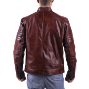 Quilted Shoulder Dark Brown Leather Jacket for Men - Image 2