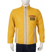 Quilted Style Yellow Men`s Leather Jacket