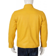 Quilted Style Yellow Men`s Leather Jacket - Image 2