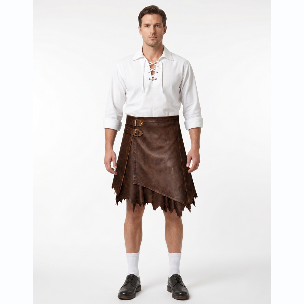 Ragnar-Raid Frayed-Edge Viking Leather Kilt Ragnar-Raid Frayed-Edge Viking Leather Kilt - Image 1