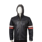 Real Black Leather Jacket With Puffed Shoulder For Men