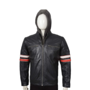 Real Black Leather Jacket With Puffed Shoulder For Men
