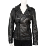Real Black Leather Long Sleeves Jacket For Women