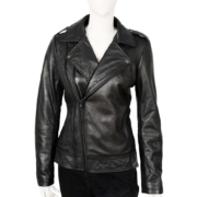 Real Black Leather Long Sleeves Jacket For Women