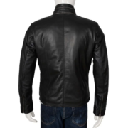 Real Leather Black Plain Jacket For Men - Image 2