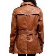 Real Leather Brown Buttoned Coat For Women - Image 2