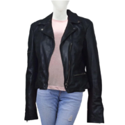 Real Leather Long Sleeves Short Black Jacket For Women