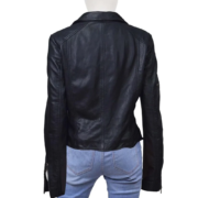 Real Leather Long Sleeves Short Black Jacket For Women - Image 2