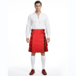 Red Cotton Wallace Tartan Scottish Utility Cargo Hybrid Kilt