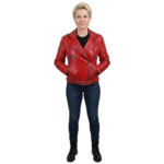 Red Leather Jacket with Cone and Tree Spike Studs