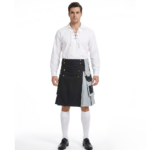 Scottish Black And Gray Cotton Kilt