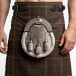 Sealskin Dress Sporran with Celtic Cantle and 3 tassels in Antique Finish