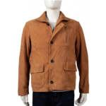 Shirt Style Collar Brown Suede Leather Jacket for Men