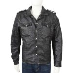 Shirt Style Wrinkled Washed Black Leather Jacket