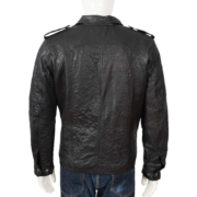 Shirt Style Wrinkled Washed Black Leather Jacket - Image 2