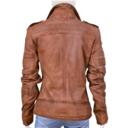 Short Style Zipper Women Brown Leather Jacket - Image 2