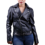 Short Zippers Black Jacket With Belt Closure for Women