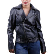 Short Zippers Black Jacket With Belt Closure for Women