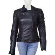 Side Zipper And Zipper Cuffs Black Leather Jacket For Women