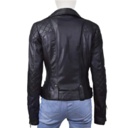 Side Zipper And Zipper Cuffs Black Leather Jacket For Women - Image 2