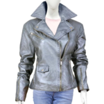 Silver Zipper Leather Jacket For Women