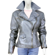 Silver Zipper Leather Jacket For Women